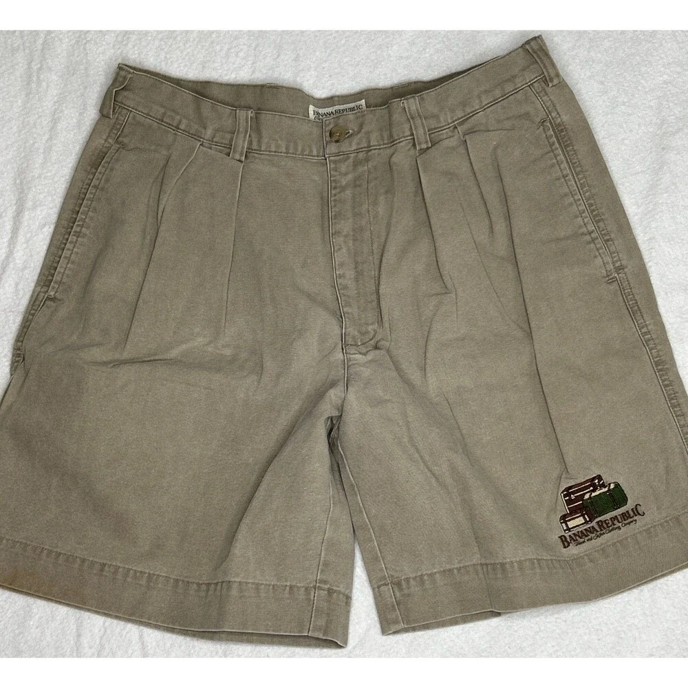 Vintage Banana Republic Safari Pleated Shorts Mens 34 Luggage Embroiderd Logo